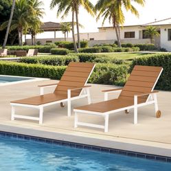 Outdoor Lounge Chair with Wheels, Teak Brown (Set of 2)