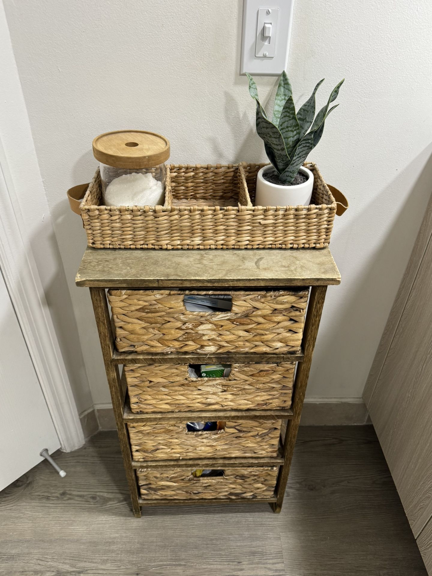 Woven Basket Drawer Storage Cabinet