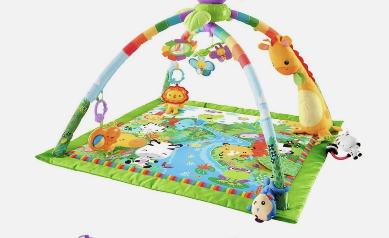 Fisher-Price Baby Playmat Rainforest Music & Lights Deluxe Gym with 10+ Toys