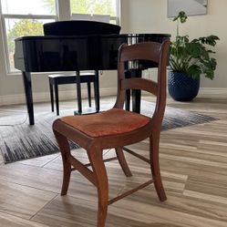 Antique Wood And Padded Dining Chair