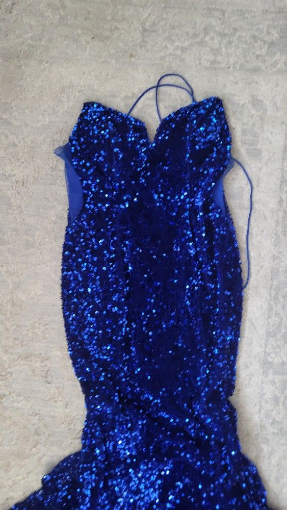Gala Prom Hoco Blue Sequined Dress