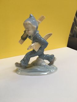 Metzler & Ortloff Figurine Boy Skiing, Vintage, Porcelain