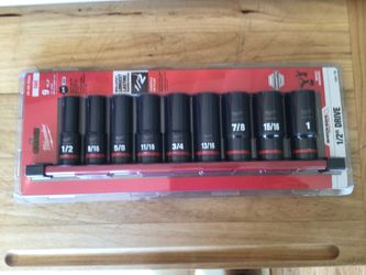 Milwaukee 9PC SAE Deep Well SHOCKWAVE Impact Duty Socket Set 1/2” Drive .  Brand NEW.