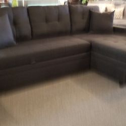 Brand New 89" x 61" Black Tufted Linen Convertible Sectional