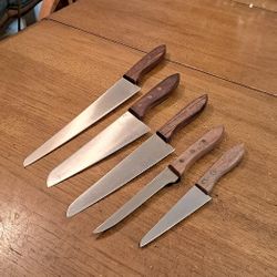 Vintage Molybdenum Vanadium Steel Made In Japan Kitchen Cutlery W/Wood Handles  Set Of 4