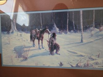 Framed Western Art Print - Gary Carter Native American & Horse Winter Scene