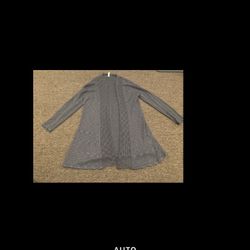 EUC Ladies Pina Rossi Dark Gray Lacy long open knit cardigan sweater X LARGE