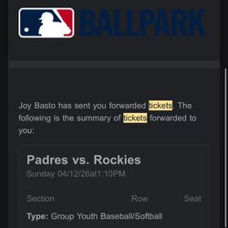 Baseball Ticket For Apr 12 