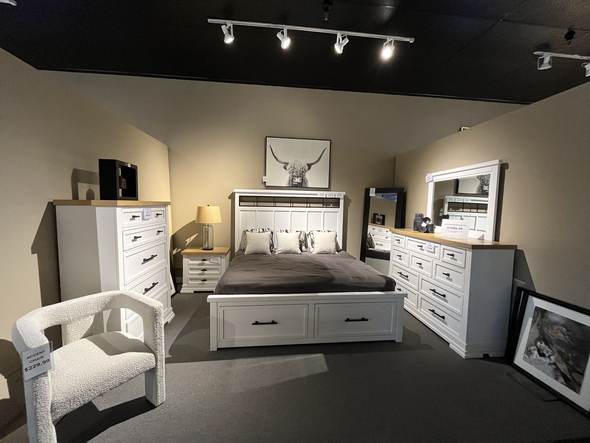 White King Bed, Dresser, Mirror And One Nightstand