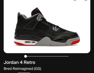 Air Jordan 4 Retro  Bred  Reimagined 
Used
Size 6.5y kids
Size 7.5 women's