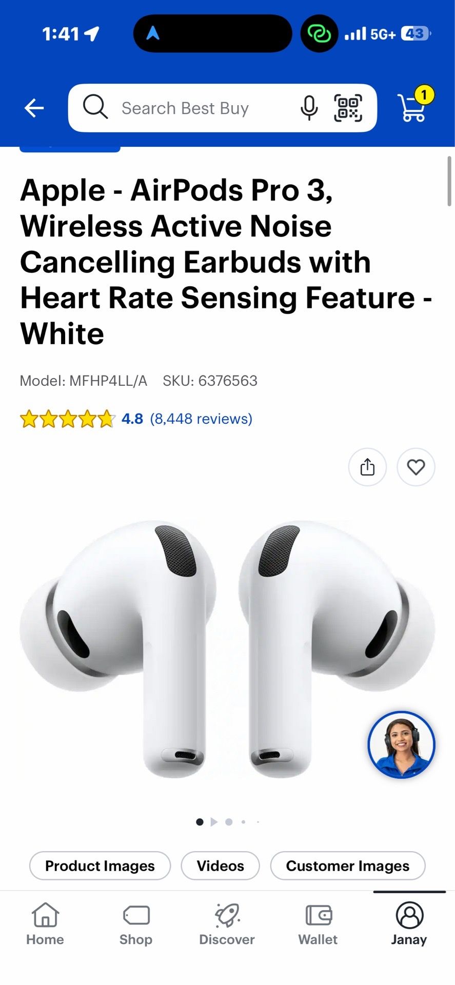 Apple - AirPods Pro 3, Wireless Active Noise Cancelling Earbuds with Heart Rate Sensing Feature