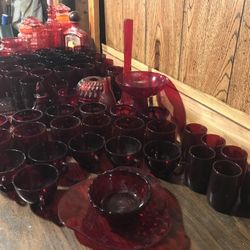 Ruby Red Glass. Avon Cape Cod Red Glass  And The Red Orange Jars
