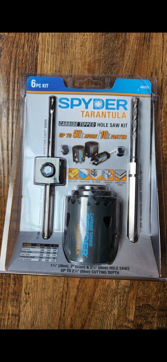 Brand New Spyder 6PC Tarantula Carbide Tipped, Metal Cutting Hole Saw Set