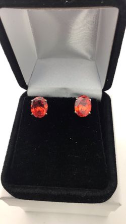 14k White Gold Stud Earrings Set With Orange Oval Stone 💵  💳  💵