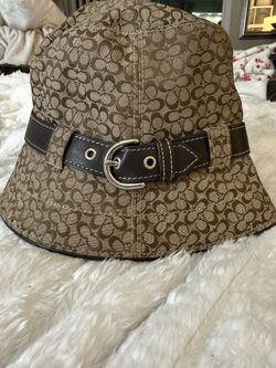 Authentic coach monogram bucket hat with leather buckle