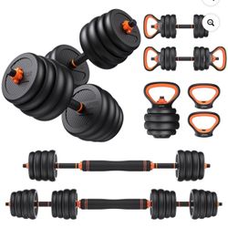 UPGO Adjustable Dumbbell Set, 50lb Free Weight Set with Connector Bar, 6 in 1 Workout Gear with Dumbbell, Kettlebell, Barbell, Push up Handle for Home