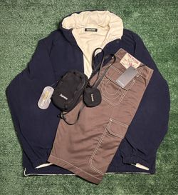 Nautica windbreaker jacket Cream And Blue Vintage 