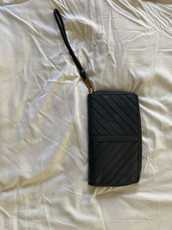 Margot Black Genuine Leather Chevron Wristlet Wallet - Multi-Compartment Organizer