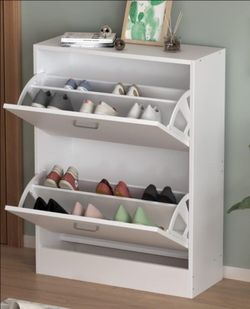 Shoe storage cabinet flip drawers white