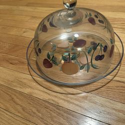 Rare Princess House Orchard Medley Cake Plate & Dome IOB w/ sticker