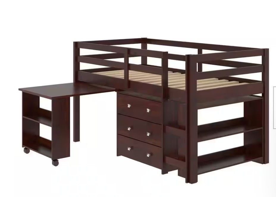 Junior Loft Bed With Dresser, Bookcase, And Desk