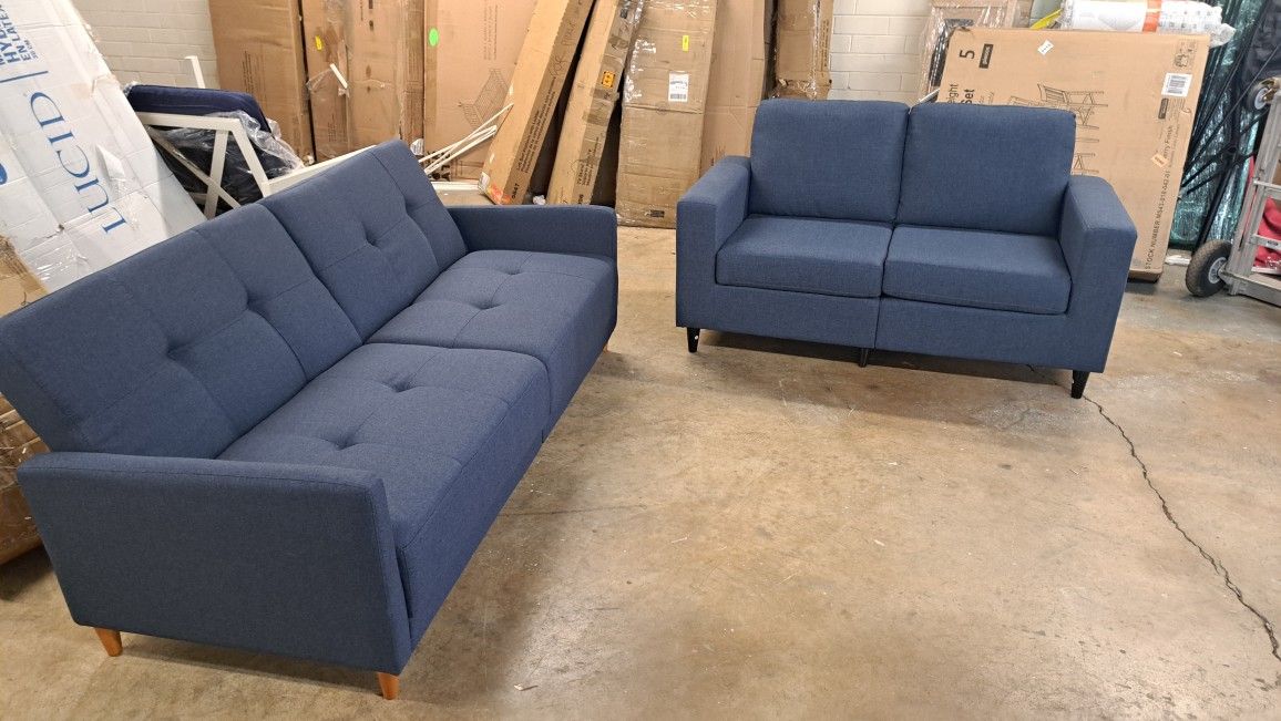 New Modern Futon Sofa With Loveseat Blue Color See Pictures For