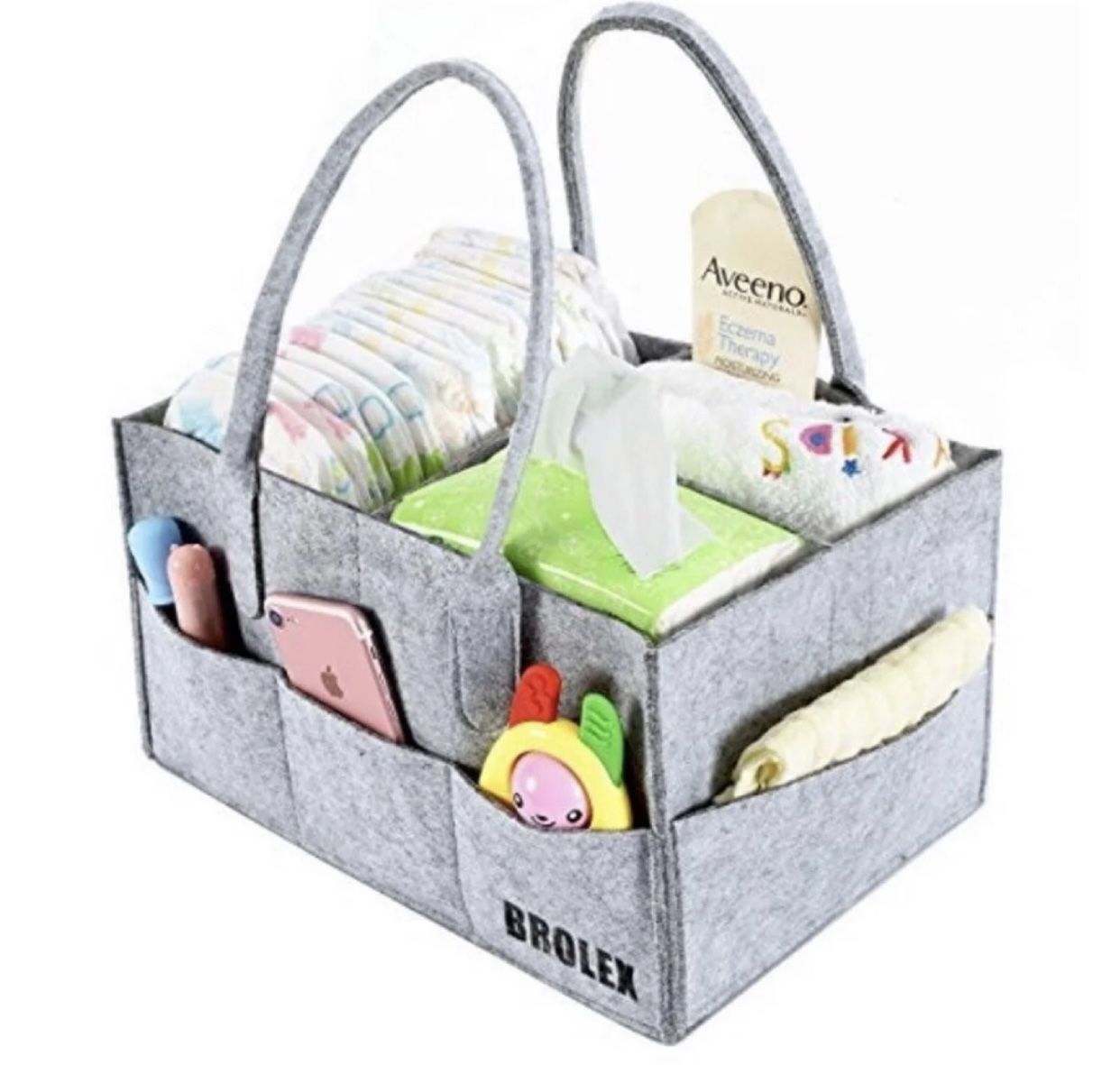Baby Diaper Caddy - Nursery Storage Bin and Car Organizer for Diapers and Baby Wipes - Grey