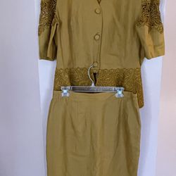 Kokomo Size 16 Mustard Brown Linen Top & Skirt