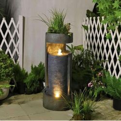 TM006 35.9" Tall Modern Indoor/Outdoor Water Fountain with LED Lights and Pump, Freestanding Cascadi