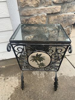 Metal Side Table with Tile Coconut Decor on both sides