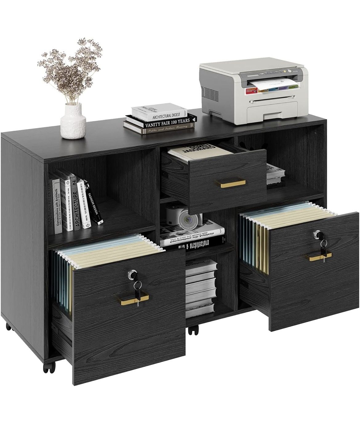 Cabinet with Lock, 3 Drawer Office Storage Cabinet