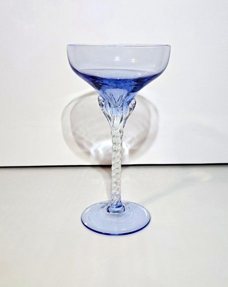 Blefeld Crystal Twisted Stem Wine Glass Light Blue Vintage Glassware Replacement
