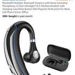 Bluetooth Headset, Bluetooth Earpiece with Noise Canceling Microphone, 0.53oz Ultralight V5.3 Wireless Headset with Charging Case Mute Button 56H Play