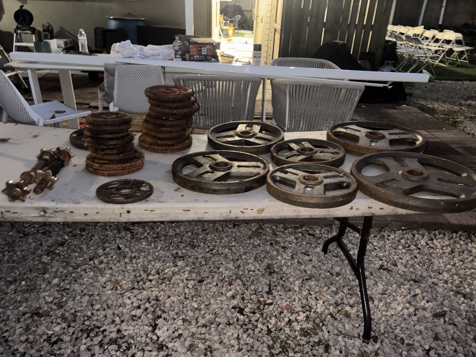 Gym Weights Total 355lbs Plus Free Bar And Dumbbells