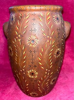 Bob’s Pottery Pickle Crock ‘Wallpaper’ by Ellen Stouffer 9” Vase Like NEW!