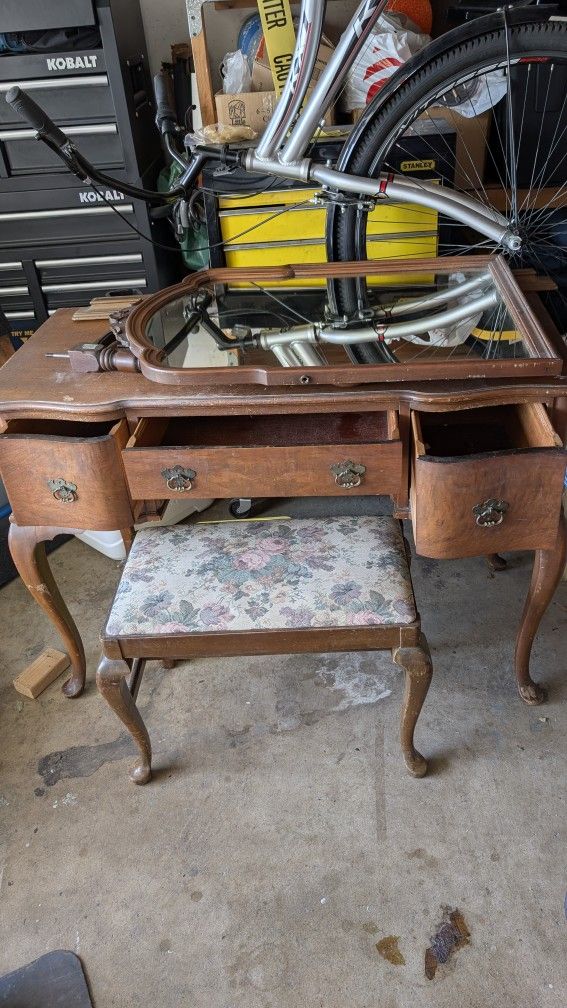 Antique Vanity w/ Mirror & Bench