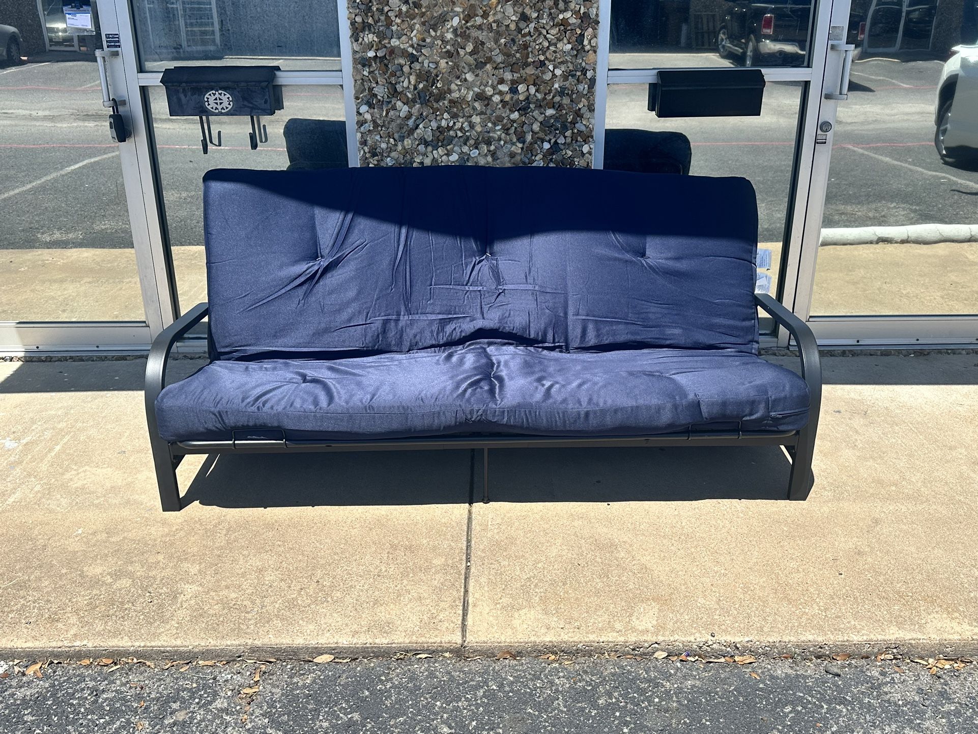 6 Inch Tufted Futon Mattress, Full Size, Navy blue