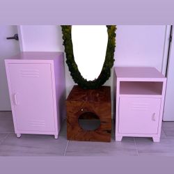 Two Baby Pink Modern Locker Cabinet / Night Stand 