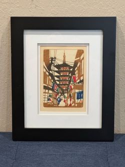 Midcentury Japanese Woodblock Print "Yasaka Pagoda" by Toshijiro Inagaki