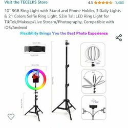 10” RGB Ring Selfie Youtube Light with Stand and phone holder