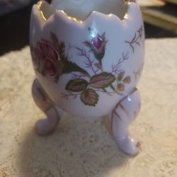 Vtg Napcoware 3 Footed Porcelain Pink Moss Rose Egg Vase
