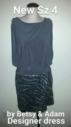 New Sz 4 Women's sequined cocktail dress by Betsy & Adam gray nwt designer party occasion dress