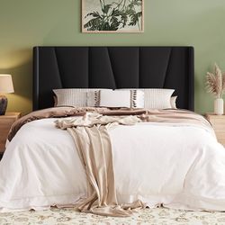 Queen Size Platform Velvet Bed Frame with Geometric Wingback Headboard, Boho Upholstered Bed with Wooden Slats Support, No Box Spring Needed, Easy Ass
