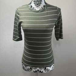 Olivia Rae Women’s  Size M Army Striped Green White 3/4 Sleeve Top