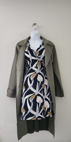 Culture Couture Faux Suede Double-Breasted Trench Coat Size:S Color: Olive Green 