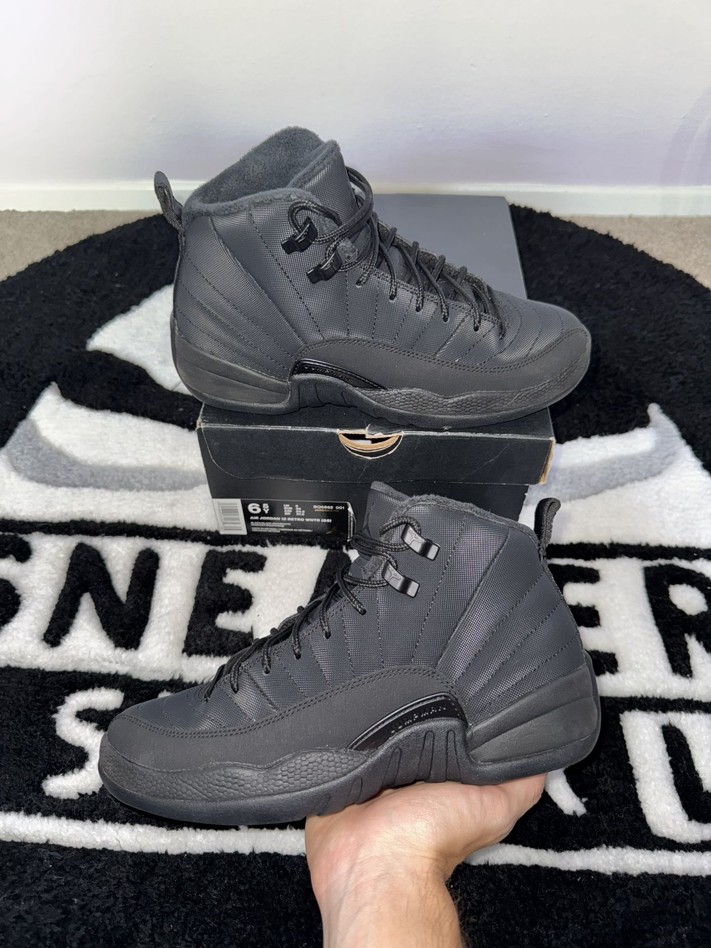 Jordan 12 Retro Winterized Triple Black (Size 6.5Y = 8 Women)
