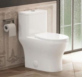 CANEST 1-Piece 12 in. Rough in 1.28 GPF Single Flush Compact Elongated ADA Height Toilet in White Soft-Close Seat Include