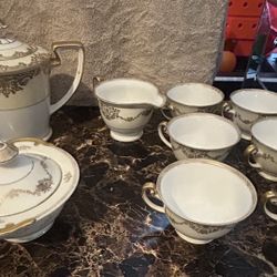 Large Vintage Gold China Set w/ Teapot & Serving Pieces