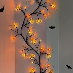 BRAND NEW 6Ft 45 LED Halloween Willow Vine Twig Garland with Orange Lights