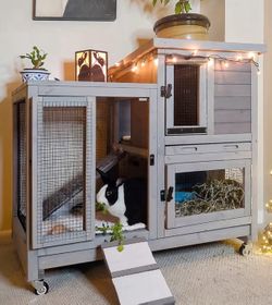 Multi Story Wooden Hutch for Pet Rabbit or Guinea Pig